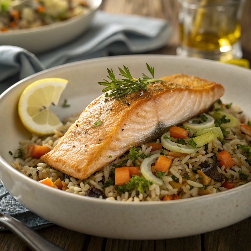Crispy Steelhead Trout with Flavorful Wild Rice Pilaf