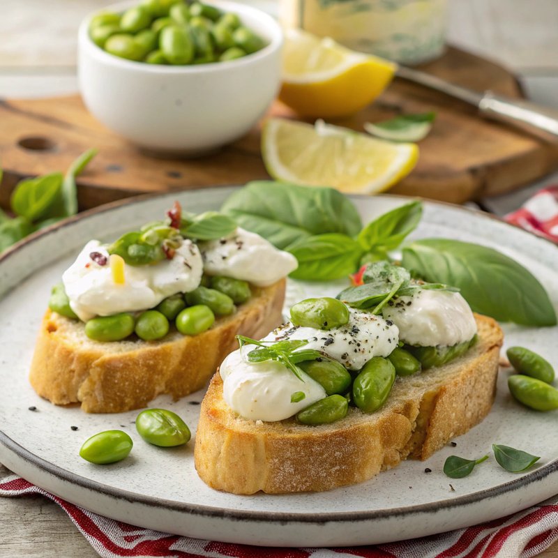 Fava Bean and Burrata Crostini