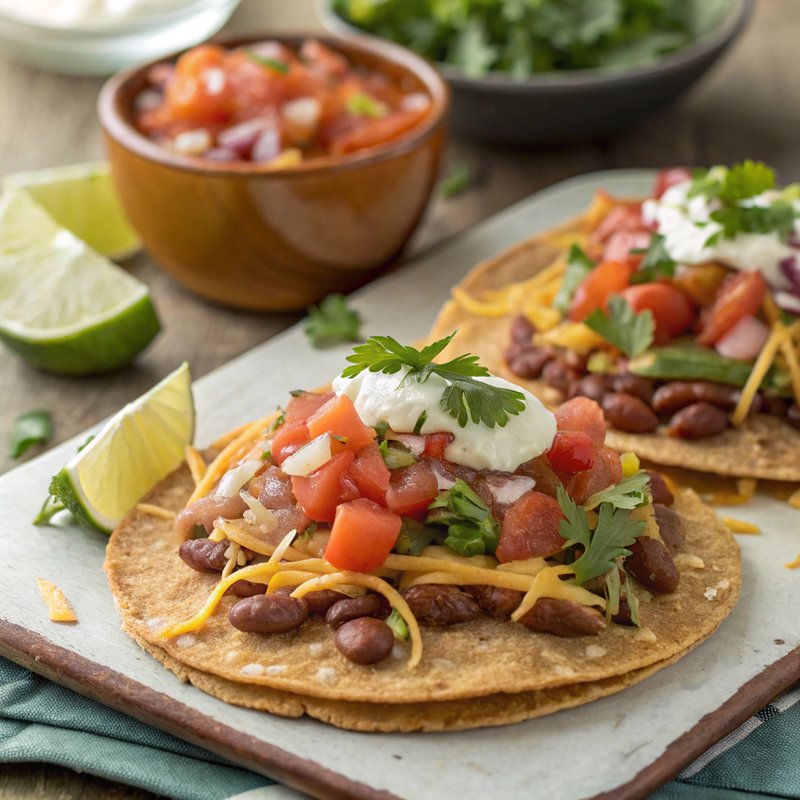 Authentic Mexican Tostadas with Beans, Cheese and Salsa