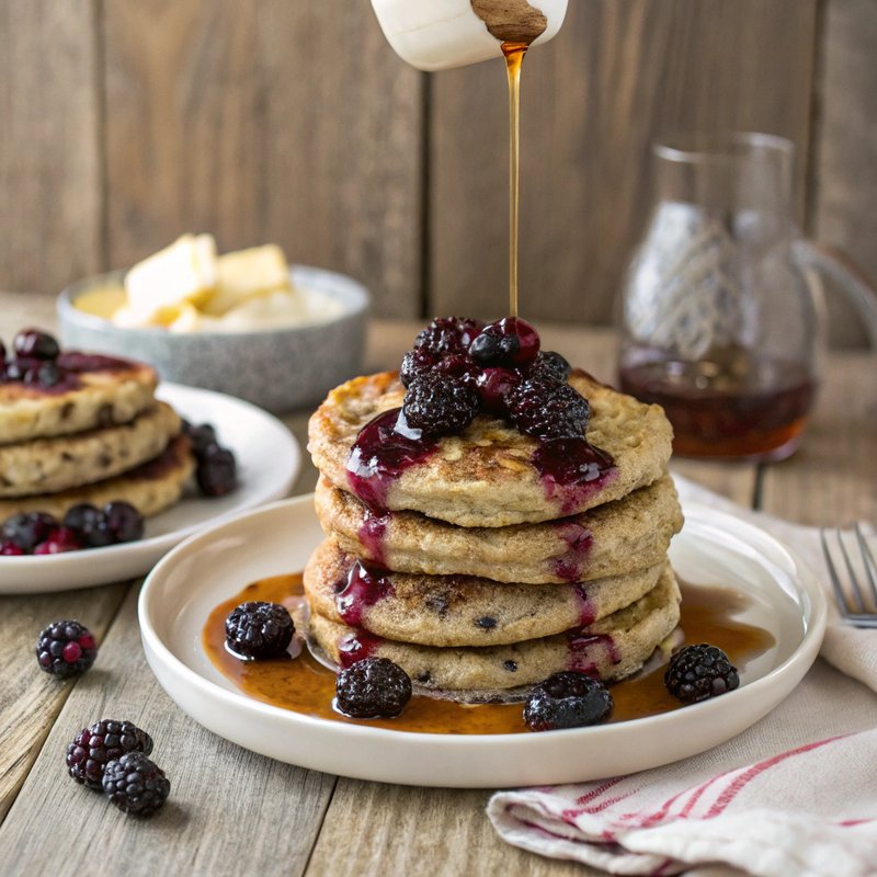 Fluffy Blackberry Oatmeal Pancakes