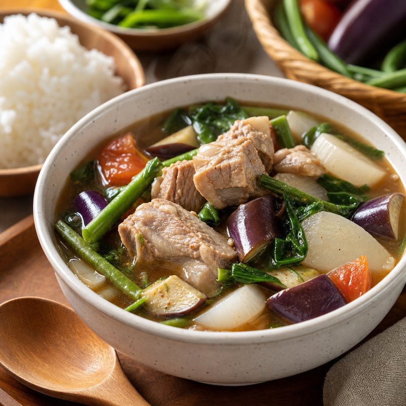 Pork Sinigang - Pork Sinigang is a beloved Filipino soup that warms the heart and soul. This tangy and savory dish features tender pork ribs simmered in a flavorful t
