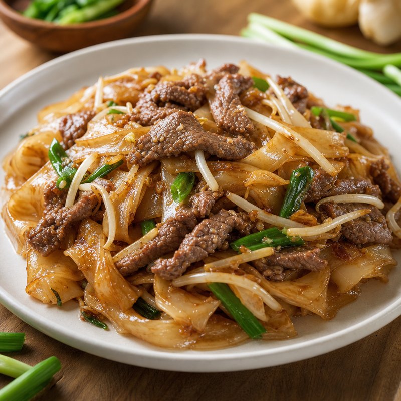 Beef Chow Foon - Beef Chow Foon is a beloved Cantonese dish that brings together wide, silky rice noodles with tender strips of beef and vibrant vegetables, all stir-f