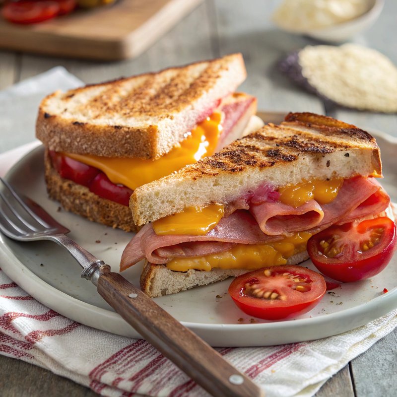 Classic Grilled Ham and Cheese Sandwich with a Fresh Tomato Twist
