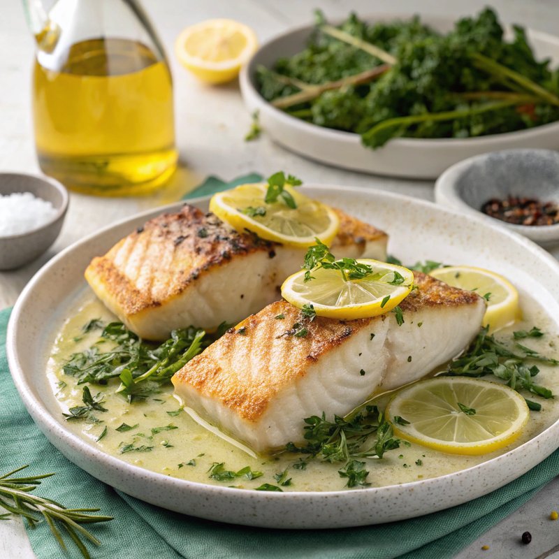 Pan Seared Halibut with Lemon Herb Sauce