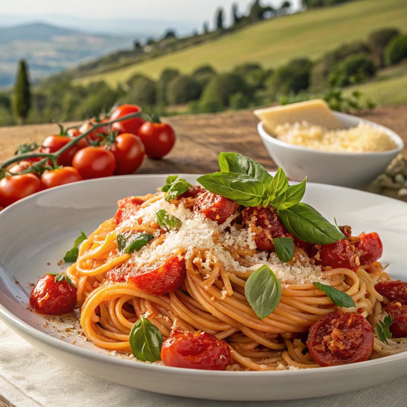 Tomato Basil Pasta with Parmesan