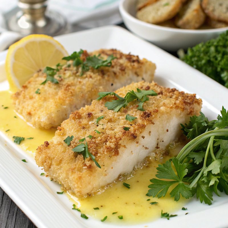 Parmesan Crusted Cod with Lemon Butter Sauce