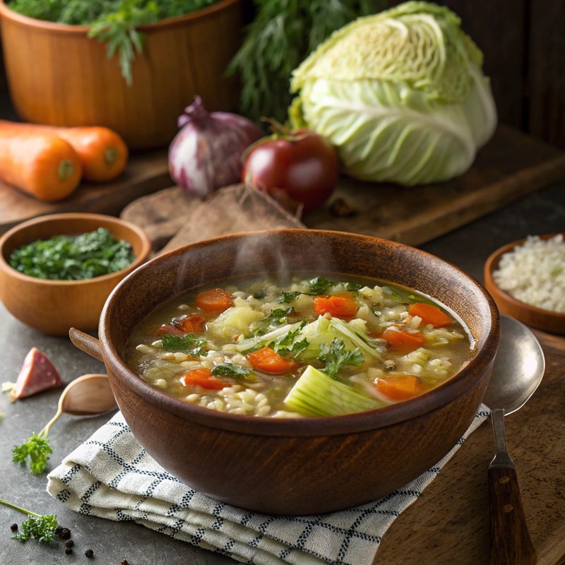Rustic Cabbage and Rice Soup
