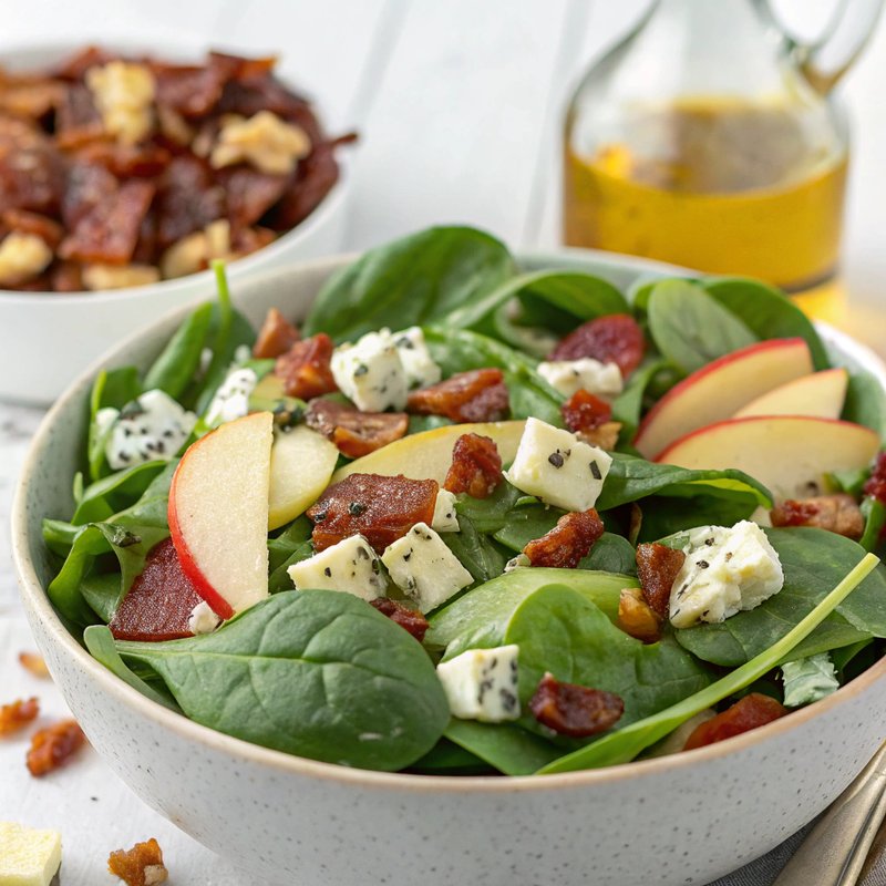 Enhanced Spinach Bacon Salad with Apple and Blue Cheese