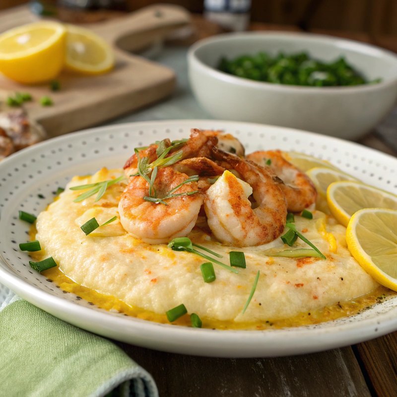 Southern-Style Prawn and Cheddar Grits