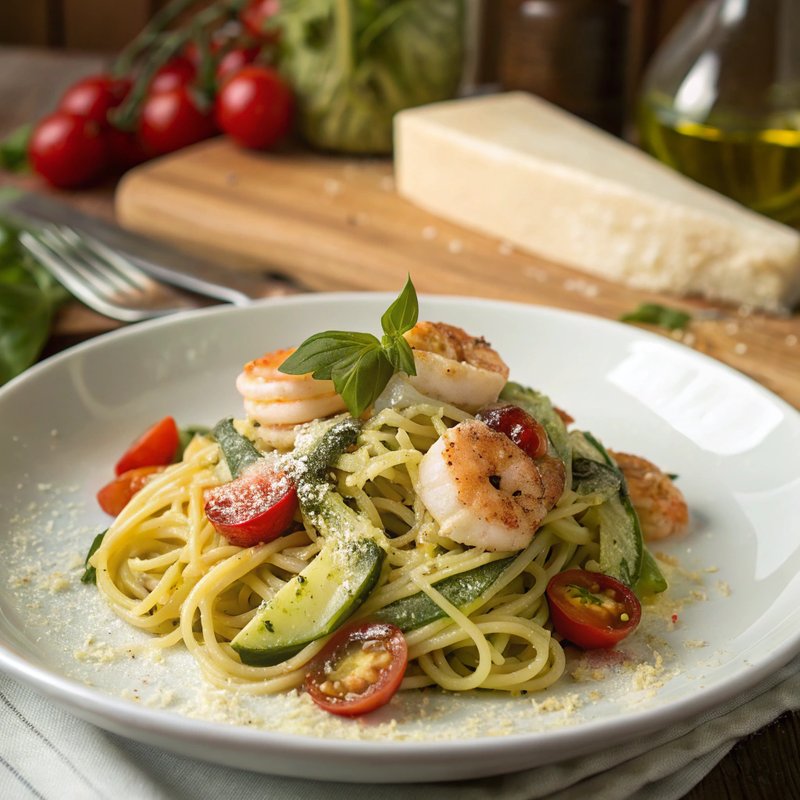 Linguine alla Scampi e Zucchine