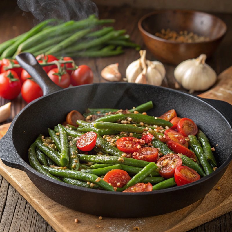 Sizzling Green Bean and Tomato Stir Fry