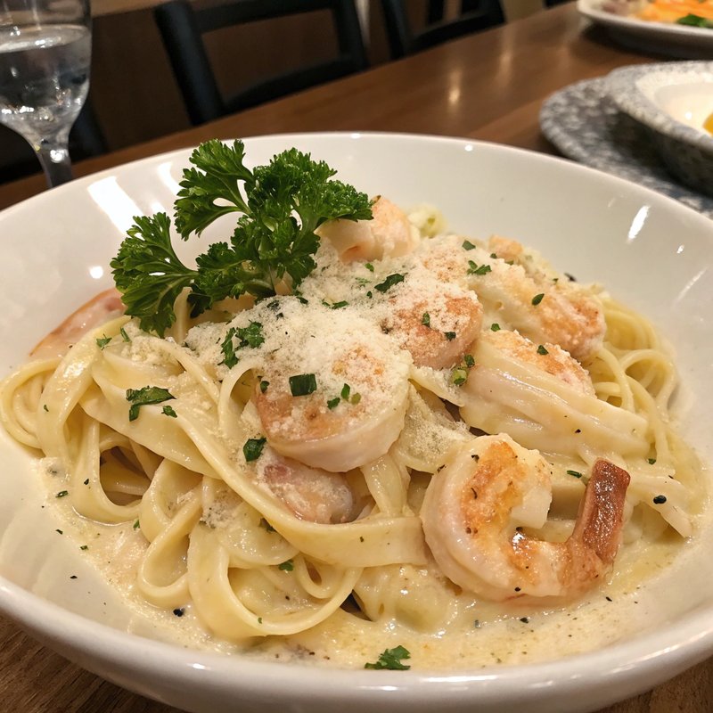 Teresa's Shrimp Alfredo with Paprika and Sautéed Onions