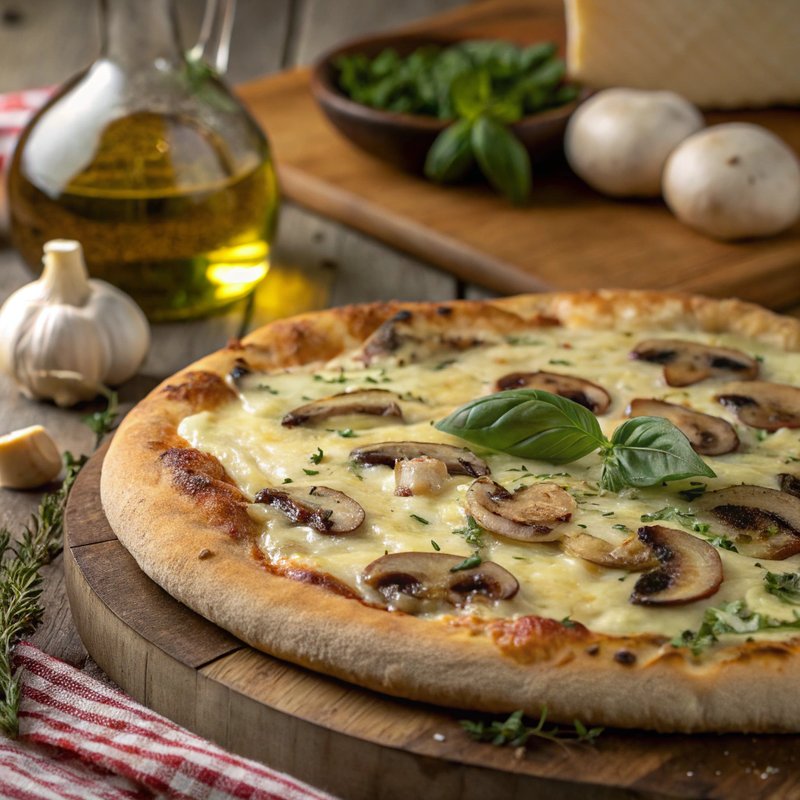Savory Fontina Cheese and Mushroom Pizza