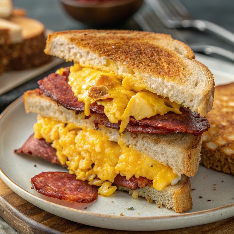 Salami and Egg Breakfast Sandwich