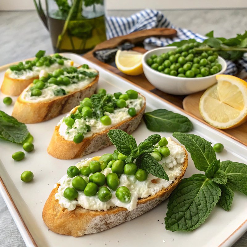 Pea and Ricotta Crostini with Fresh Mint