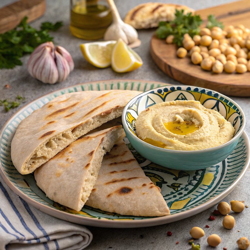 Authentic Middle-Eastern Pita Bread and Hummus