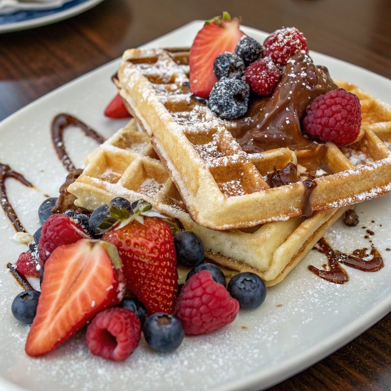 Delicious Belgian Style Waffles with Nutella and Berries