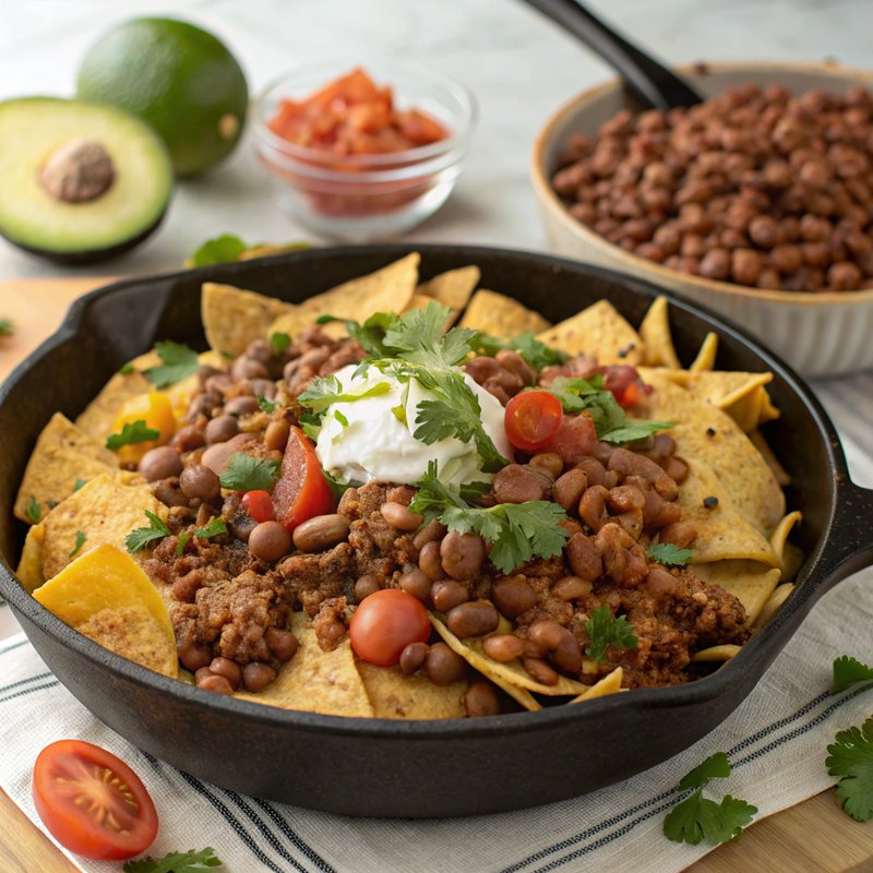 Loaded Skillet Nachos with Pinto Beans and Beef