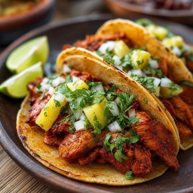 Tacos al Pastor - Tacos al Pastor are a mouthwatering Mexican street food that celebrates the vibrant fusion of marinated pork, sweet pineapple, and zesty cilantro and 