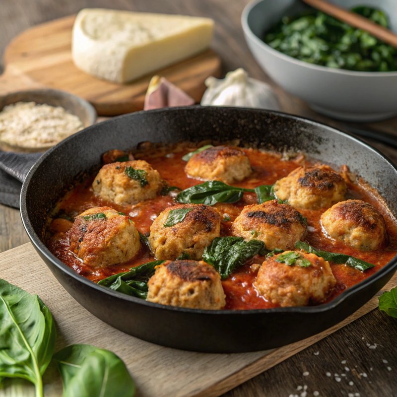 Skillet Turkey and Spinach Meatballs