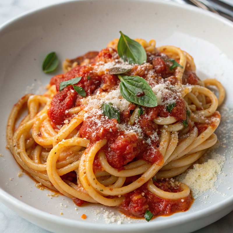 Pici Pasta with Garlic Tomato Sauce
