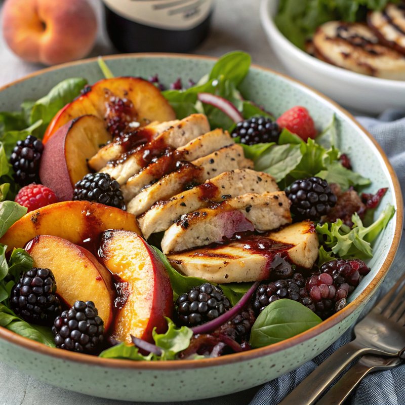 Spicy Grilled Chicken Salad with Nectarines and Blackberries