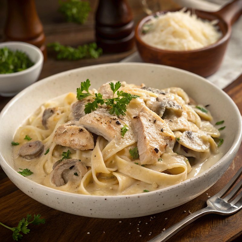 Creamy Mushroom and Chicken Alfredo Pasta