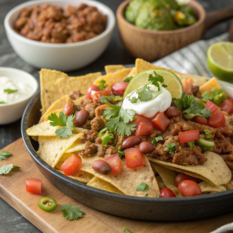 Loaded Pinto Bean and Beef Nachos