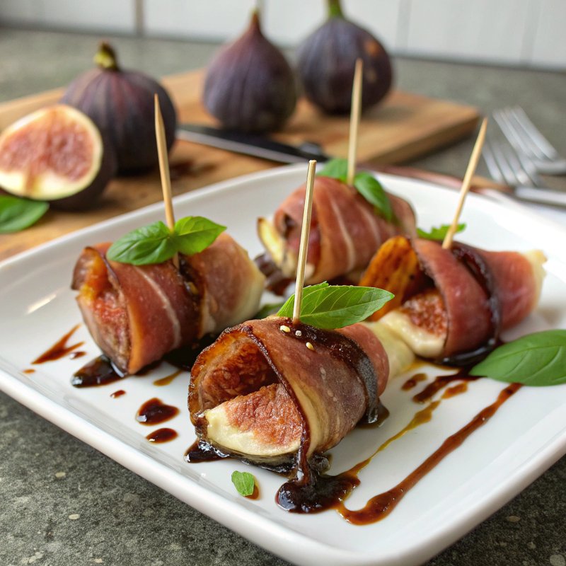 Fig and Prosciutto Wrapped Figs with Honey Balsamic Glaze
