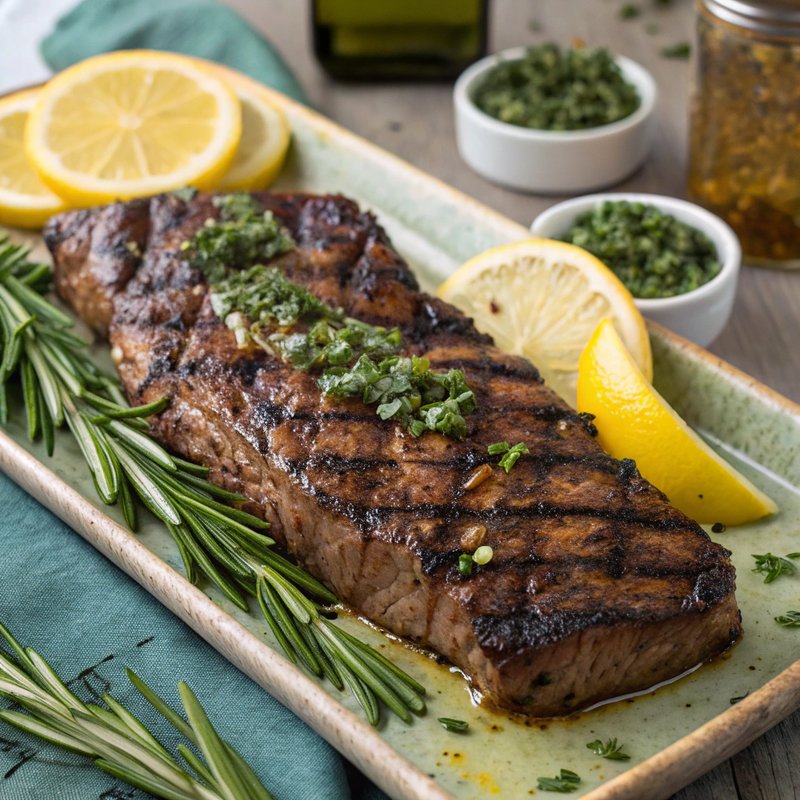 Grilled Bottom Sirloin Steak with Garlic Herb Marinade