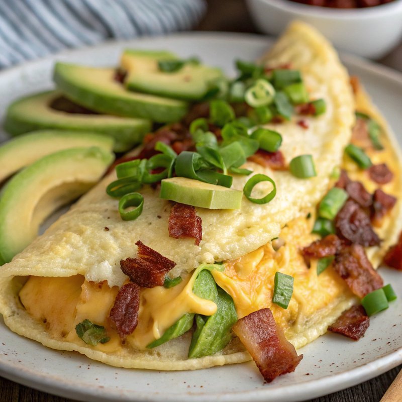Creamy Avocado and Crispy Bacon Omelette