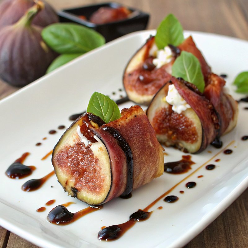 Fig and Bacon Wrapped Figs with Balsamic Glaze