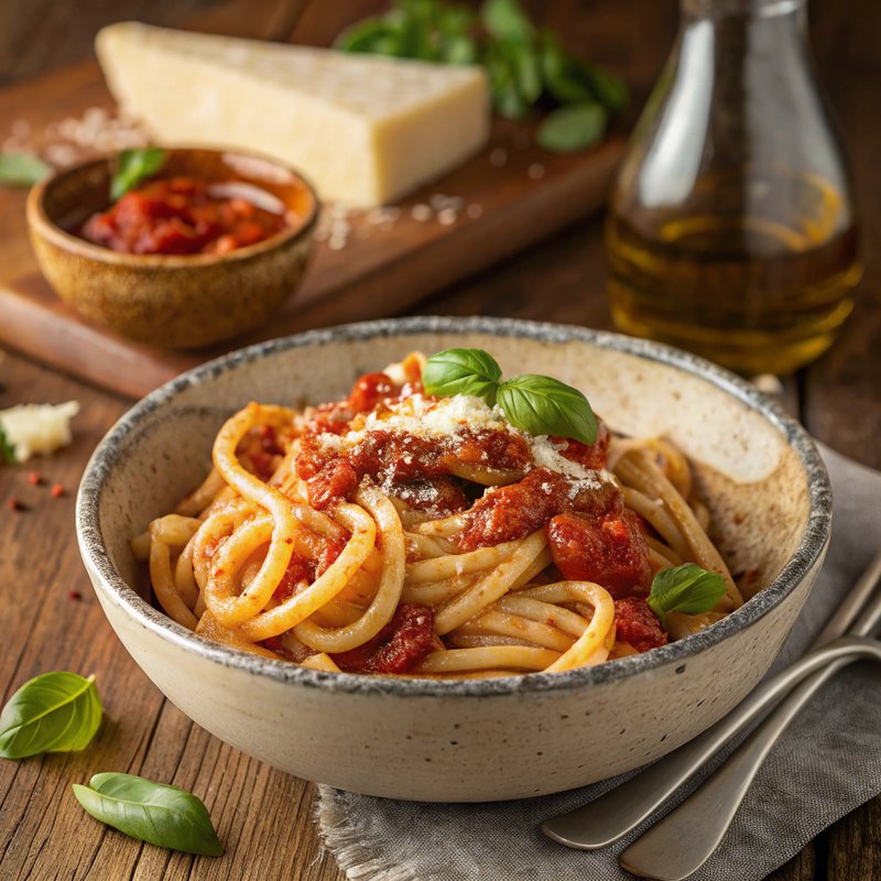Hand-Rolled Pici with Garlic Tomato Sauce