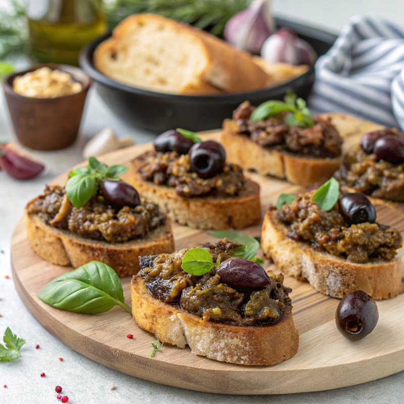 Eggplant and Olive Tapenade Crostini