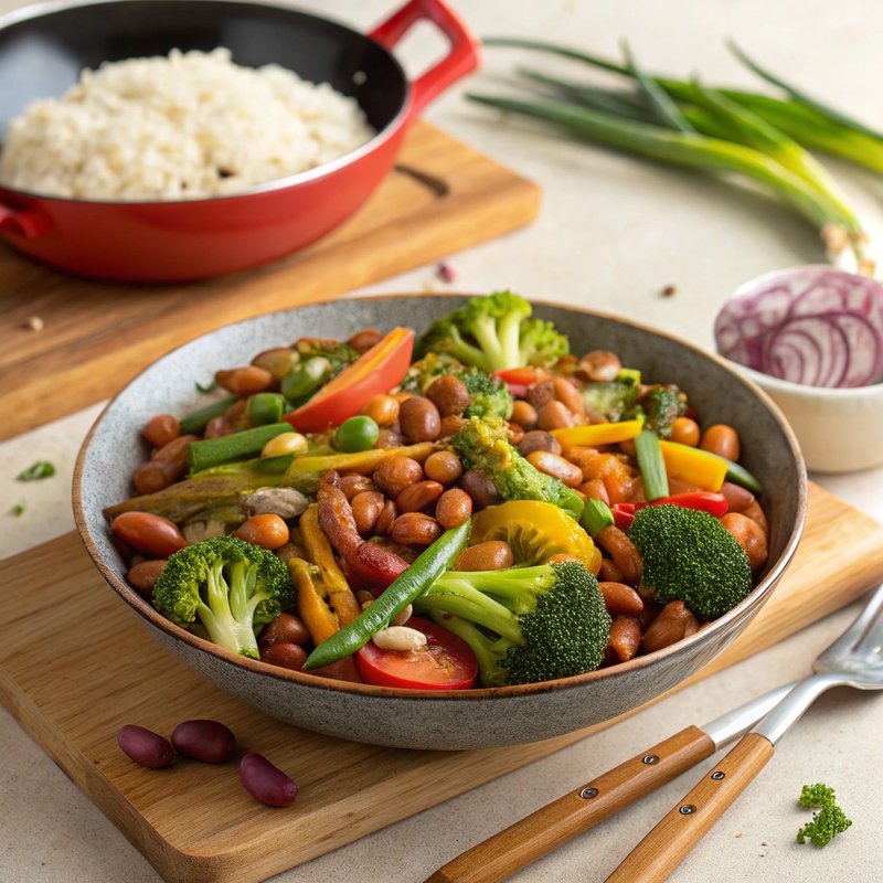 Pinto Bean and Rainbow Veggie Stir Fry