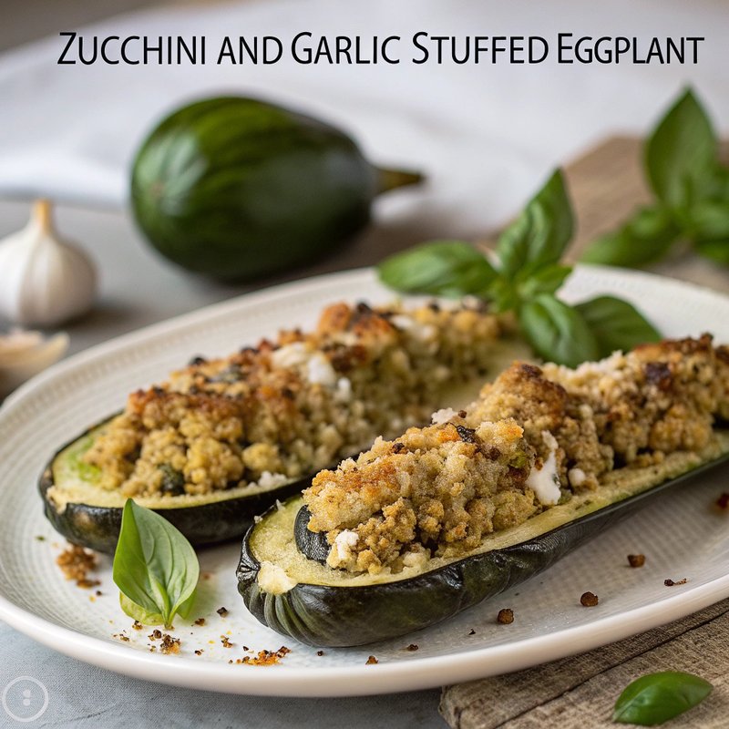 Zucchini and Garlic Stuffed Eggplant
