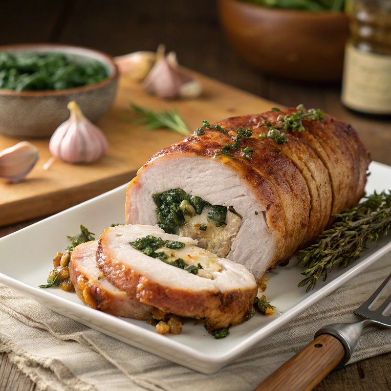 Spinach and Goat Cheese Stuffed Pork Loin
