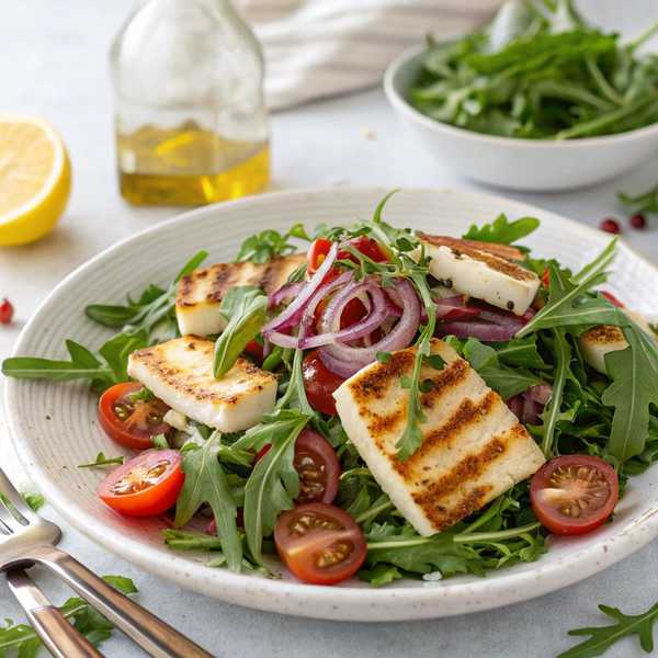 Arugula and Grilled Halloumi Cheese Salad