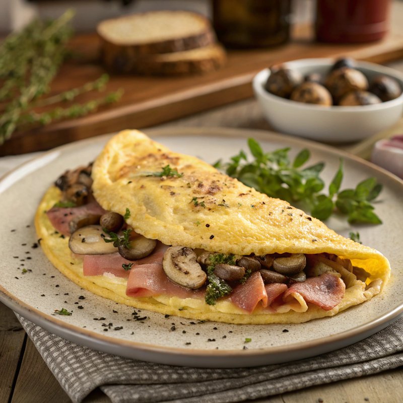Ham, Cheese, and Mushroom Omelette