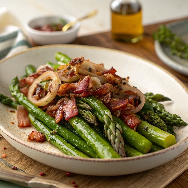 Asparagus with Bacon and Caramelized Onions