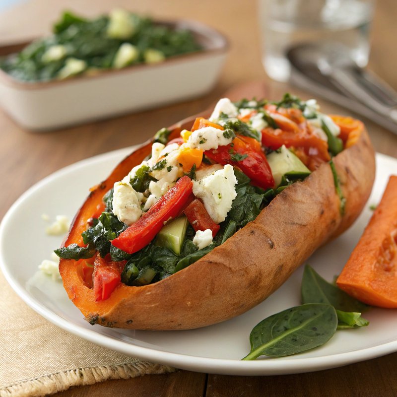 Veggie and Feta Stuffed Sweet Potato