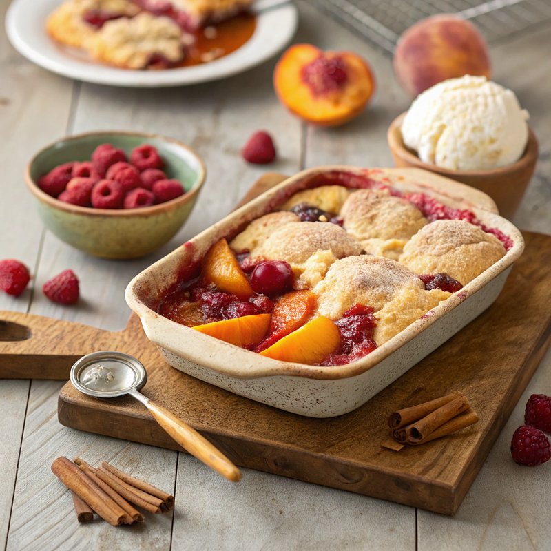 Heavenly Peach and Raspberry Cobbler