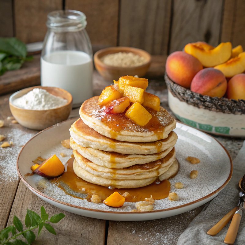 Fluffy Peach and Mango Pancakes