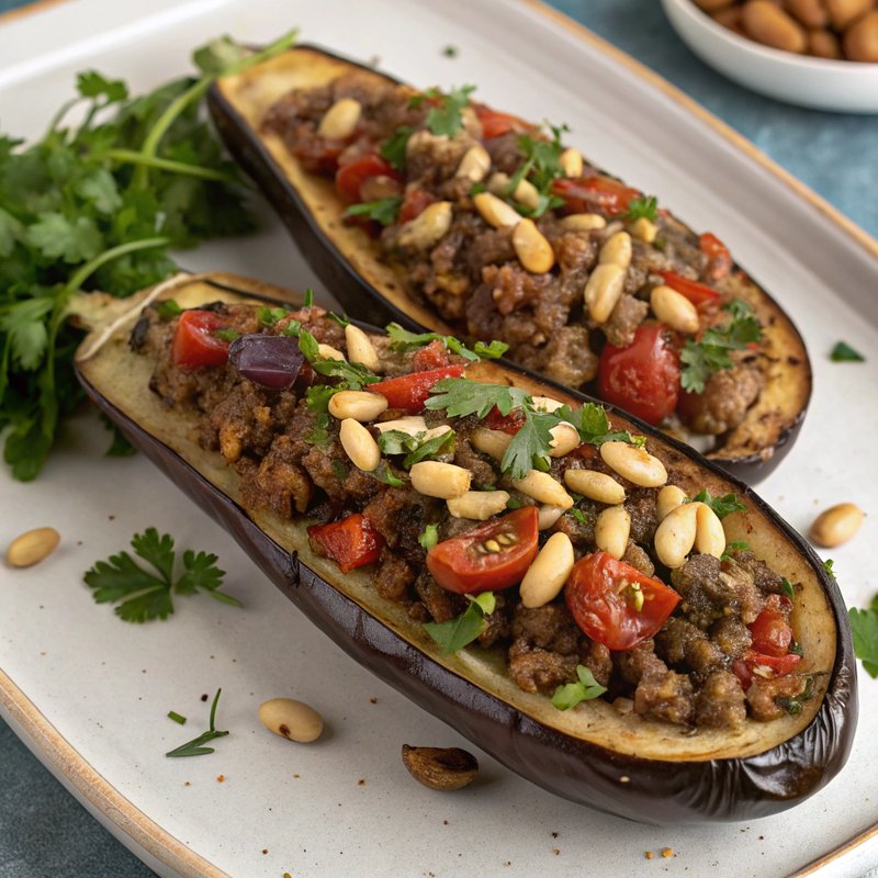 Stuffed Eggplant with Lamb and Pine Nuts