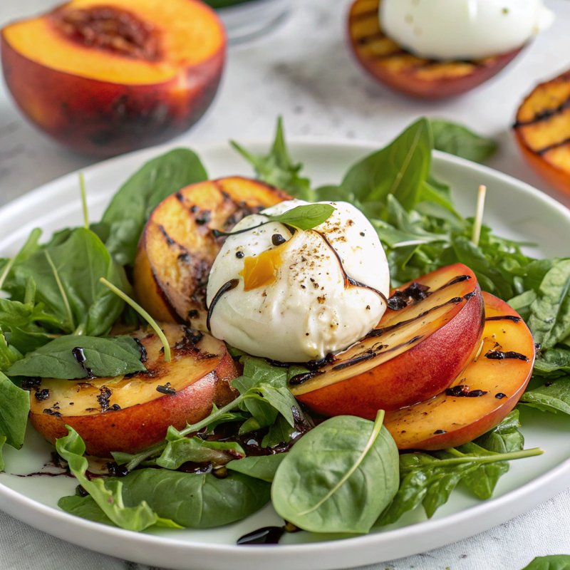Grilled Peach and Burrata Salad with Basil
