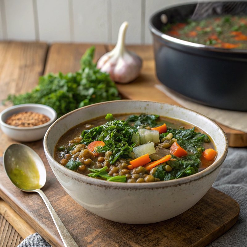Hearty Vegan Lentil and Kale Soup