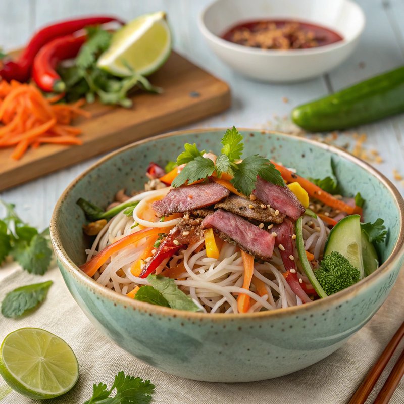 Cold Pastrami Rice Noodle Salad
