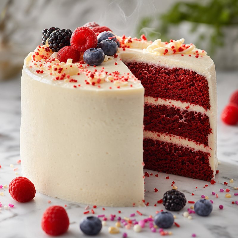 Classic Red Velvet Cake - Dive into the decadence of this Classic Red Velvet Cake, a stunning dessert that steals the show with its striking crimson color. This cake is not jus
