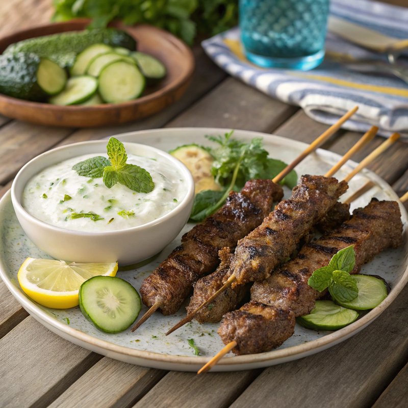 Grilled Lamb Skewers with Creamy Yogurt Sauce