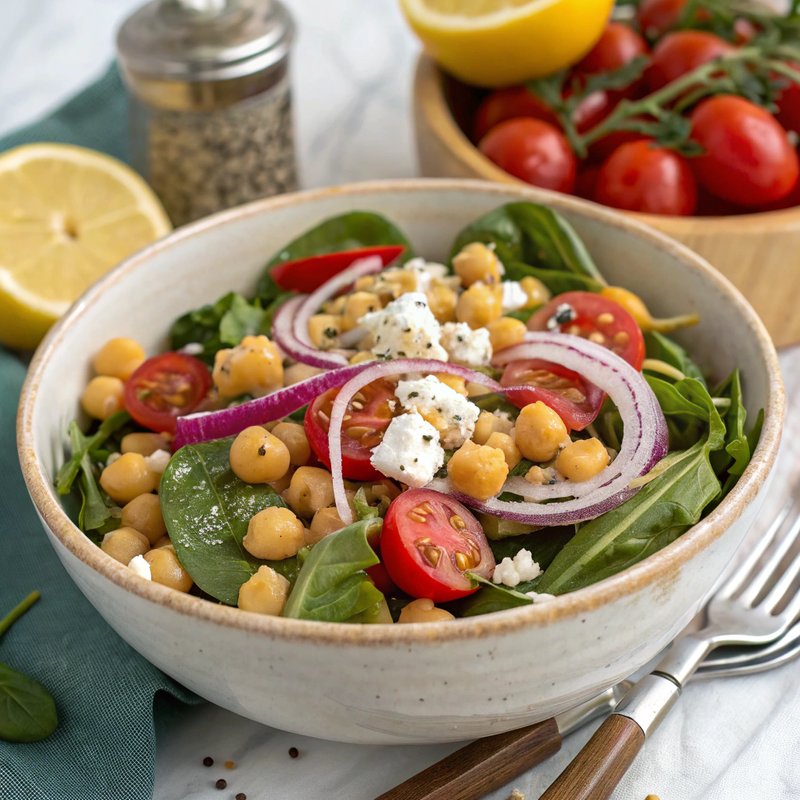 Chickpea Spinach Salad with Lemon Vinaigrette